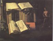 Sebastian Stoskopff Still Life with Books Candle and Bronze Statue (mk05) oil